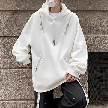 AIDASE  -  Y2k Mens Hoodie Metal Zipper Pocket Hooded Sweatshirt Autumn Casual Deconstruction Street Smart American Hip-Hop Jacket Unisex aidase-shop